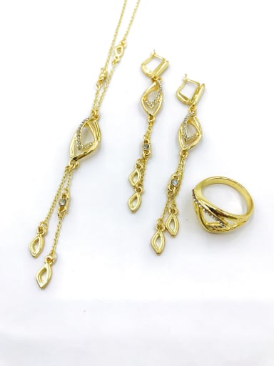 custom Trend Tassel Zinc Alloy Rhinestone White Earring Ring and Necklace Set