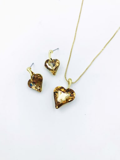 custom Minimalist Heart Zinc Alloy Glass Stone Brown Earring and Necklace Set