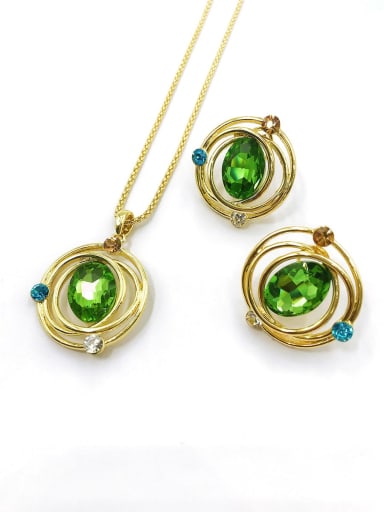 custom Trend Irregular Zinc Alloy Glass Stone Green Earring and Necklace Set
