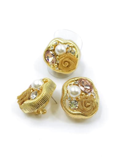 custom Trend Irregular Zinc Alloy Glass Stone Pink Ring And Earring Set