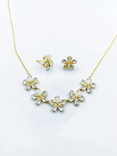 White Brass Dainty Flower Cubic Zirconia Purple Earring and Necklace Set