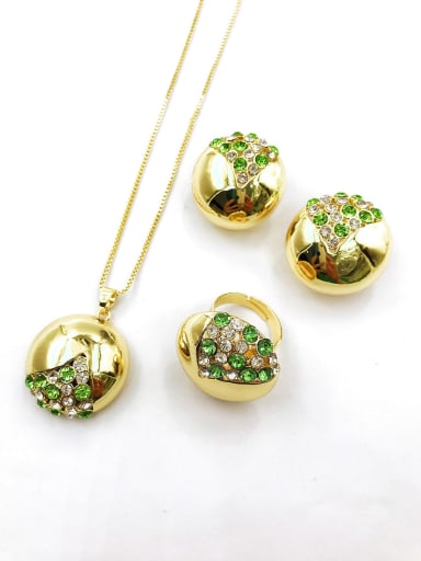custom Trend Round Zinc Alloy Rhinestone Multi Color Earring Ring and Necklace Set