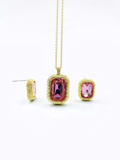 Red Zinc Alloy Minimalist Rectangle Glass Stone Purple Earring and Necklace Set