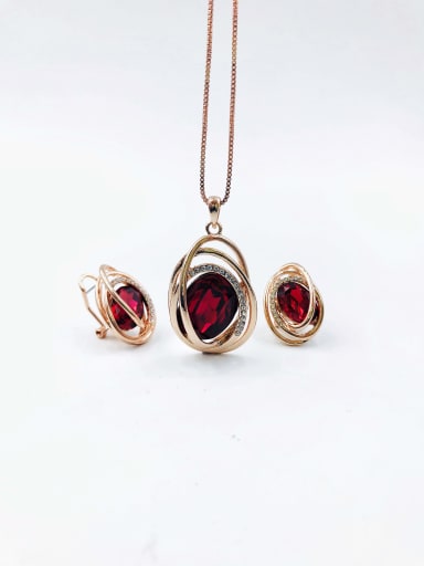 rose gold+red glass Classic Irregular Zinc Alloy Glass Stone Purple Earring and Necklace Set