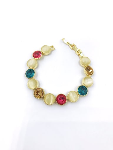 gold+red&blue&golden glass Zinc Alloy Glass Stone Multi Color Round Trend Bracelet