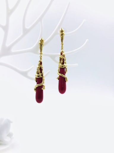 Red Zinc Alloy Resin Red Water Drop Statement Drop Earring