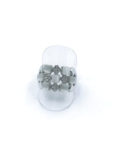 Zinc Alloy Cats Eye White Clover Trend Band Ring