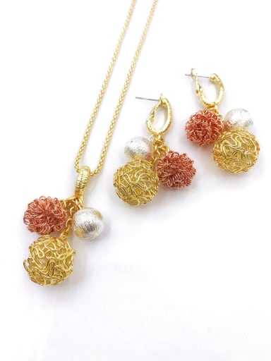 custom Trend Ball Zinc Alloy Bead Silver Earring and Necklace Set