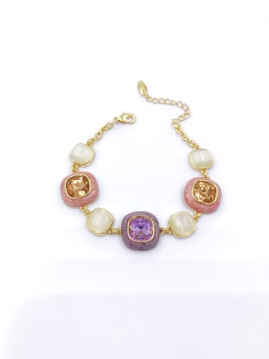 gold+golden&purple glass Zinc Alloy Glass Stone Multi Color Enamel Square Trend Bracelet