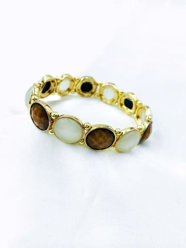 gold+brown resin+white cat eye stone Zinc Alloy Resin White Round Trend Band Bangle