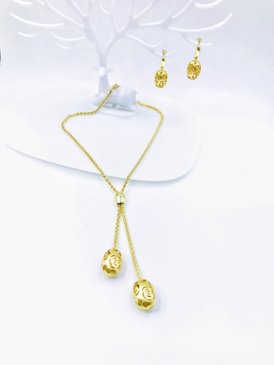 Gold Zinc Alloy Trend Oval Earring and Necklace Set