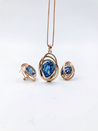rose gold+light blue glass Classic Irregular Zinc Alloy Glass Stone Purple Earring and Necklace Set