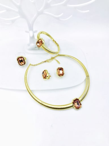 light peach color Zinc Alloy Minimalist Geometric Glass Stone White Ring Earring Bangle And Necklace Set