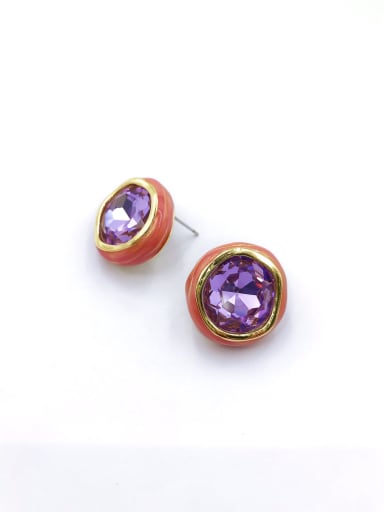 gold+purple glass stone+pink Enamel Zinc Alloy Glass Stone Blue Enamel Irregular Minimalist Stud Earring