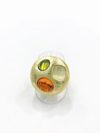 gold+orange&green resin+white cat eye Zinc Alloy Resin Multi Color Round Trend Band Ring