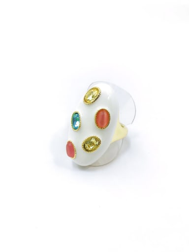 gold+yellow&blue glass+red cat eye Zinc Alloy Enamel Glass Stone Multi Color Oval Trend Band Ring