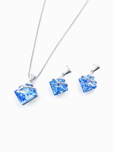 Zinc Alloy Trend Square Glass Stone White Earring and Necklace Set