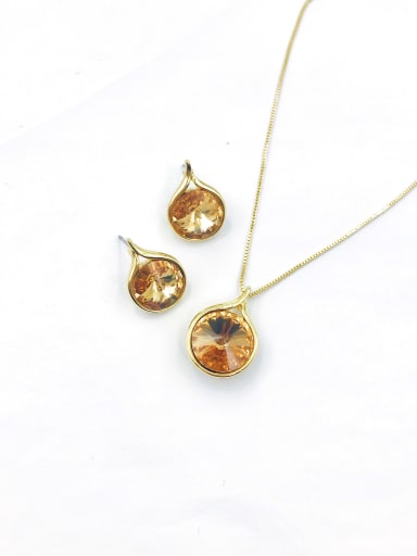 Zinc Alloy Minimalist Water Drop Glass Stone Champagne Earring and Necklace Set