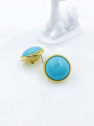 Blue Zinc Alloy Resin Blue Round Minimalist Clip Earring