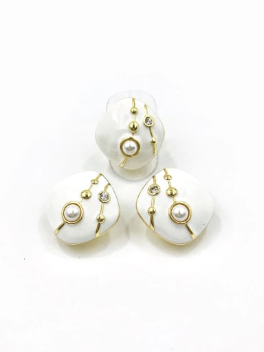 White Zinc Alloy Trend Square Imitation Pearl White Enamel Ring And Earring Set