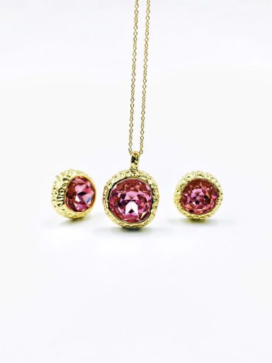gold+pink glass stone Zinc Alloy Minimalist Irregular Glass Stone White Earring and Necklace Set