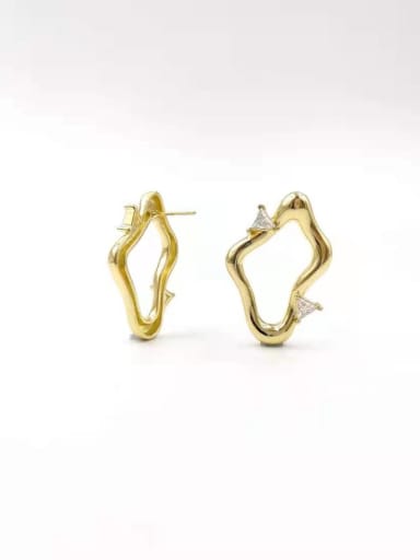 Gold Brass Cubic Zirconia Clear Irregular Trend Stud Earring