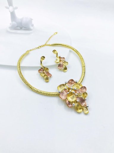 gold+imitation rhodium+rose gold Zinc Alloy Luxury Flower Bead Silver Earring and Necklace Set