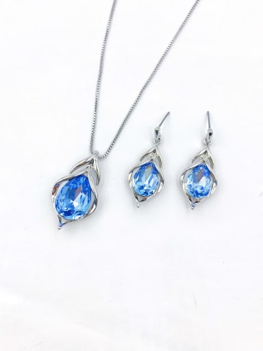 Zinc Alloy Trend Glass Stone Gold Earring and Necklace Set