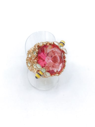 rose gold+red glass stone Zinc Alloy Enamel Glass Stone Red Flower Trend Band Ring