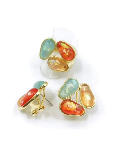 Trend Irregular Zinc Alloy Resin Multi Color Ring And Earring Set