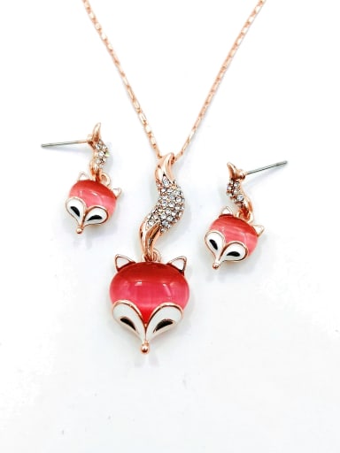 custom Trend Fox Zinc Alloy Cats Eye Red Enamel Earring and Necklace Set