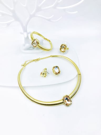 Zinc Alloy Minimalist Geometric Glass Stone White Ring Earring Bangle And Necklace Set