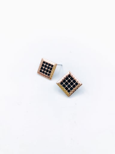 Rose Brass Imitation Pearl White Acrylic Square Dainty Stud Earring