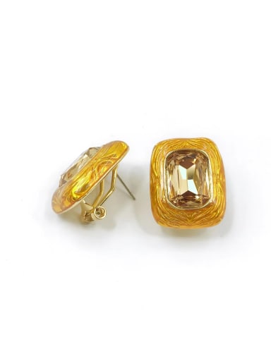 gold+golden glass+yellow Enamel Zinc Alloy Glass Stone Blue Enamel Rectangle Classic Clip Earring