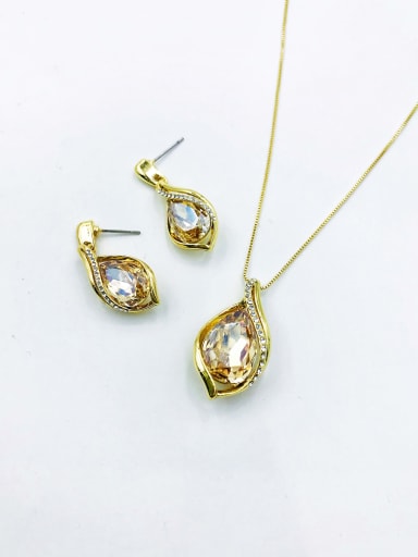 Zinc Alloy Trend Irregular Glass Stone Green Earring and Necklace Set