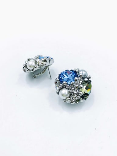 imitation rhodium+gray&blue glass Zinc Alloy Glass Stone Multi Color Irregular Luxury Clip Earring