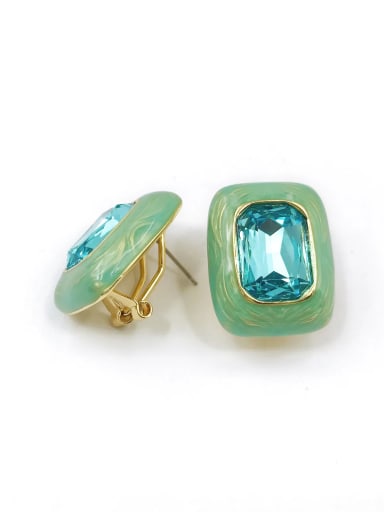 gold+blue glass+blue Enamel Zinc Alloy Glass Stone Blue Enamel Rectangle Classic Clip Earring
