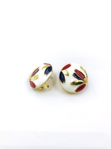 gold+red&black&white Enamel Zinc Alloy Enamel Round Trend Clip Earring