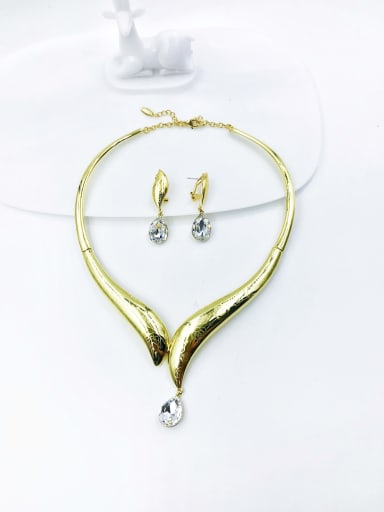 custom Zinc Alloy Classic Water Drop  Glass Stone Clear Earring and Necklace Set