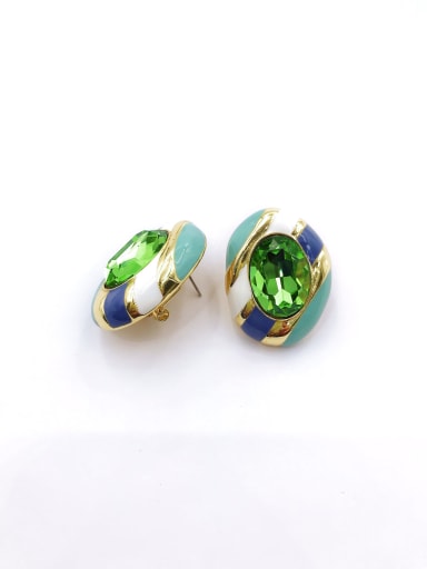 gold+green+blue&purple&white enamel Zinc Alloy Glass Stone Green Enamel Irregular Trend Clip Earring