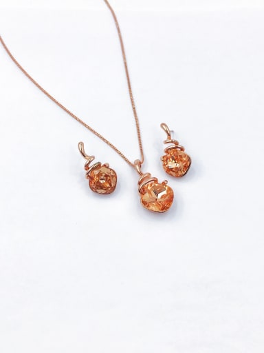 Zinc Alloy Trend Irregular Glass Stone Orange Earring and Necklace Set