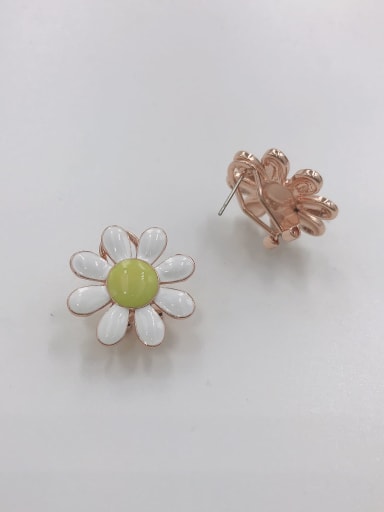 ROSE GOLD+WHITE+GREEN Zinc Alloy Enamel Flower Trend Clip Earring