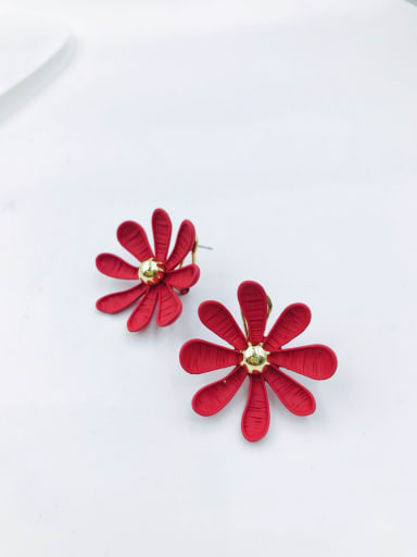 Red Zinc Alloy Flower Statement Clip Earring
