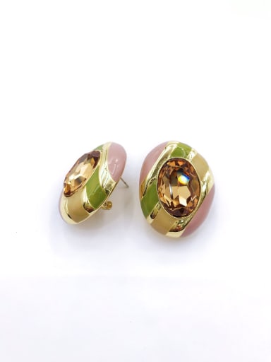 gold+golden+pink&brown&green Enamel Zinc Alloy Glass Stone Green Enamel Irregular Trend Clip Earring