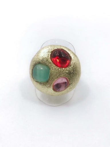 gold+red&pink resin+blue cat eye Zinc Alloy Resin Multi Color Round Trend Band Ring