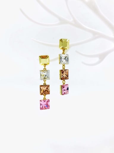 white&light brown&pink glass Zinc Alloy Glass Stone Multi Color Square Trend Drop Earring