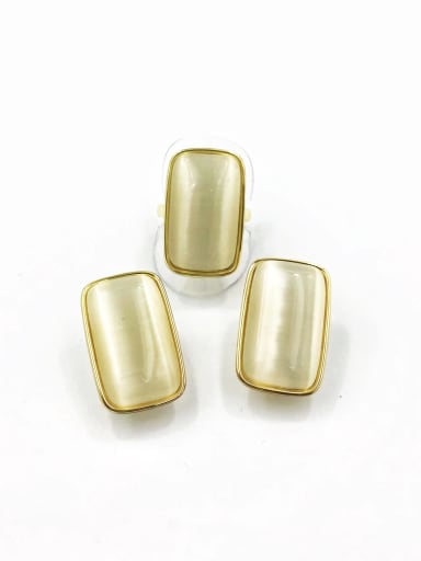 custom Brass Minimalist Rectangle Cats Eye White Ring And Earring Set