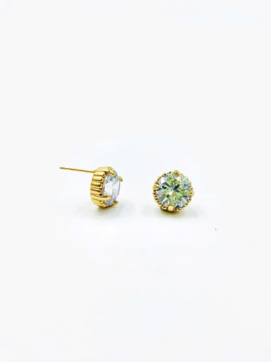 Gold Brass Cubic Zirconia White Round Minimalist Stud Earring
