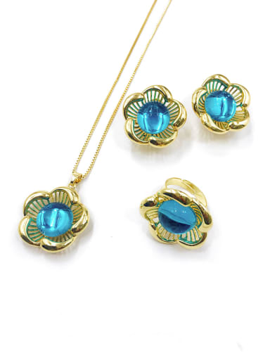 custom Trend Flower Zinc Alloy Resin Blue Earring Ring and Necklace Set