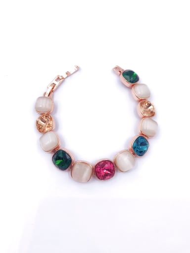 rose gold+green&champagne&blue&red glass Zinc Alloy Glass Stone Multi Color Square Trend Bracelet